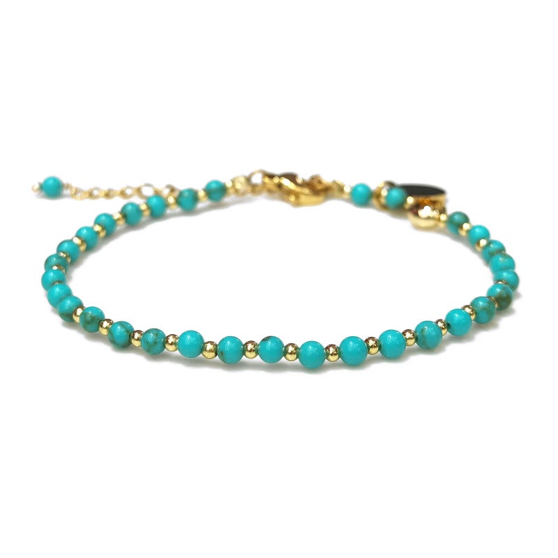 Morchic 3mm Blue Turquoise Tiny Beads Bracelet for Women, Adjustable 7.1" Dainty Handmade Energy Gem Jewelry, Birthday Gift - Image 1